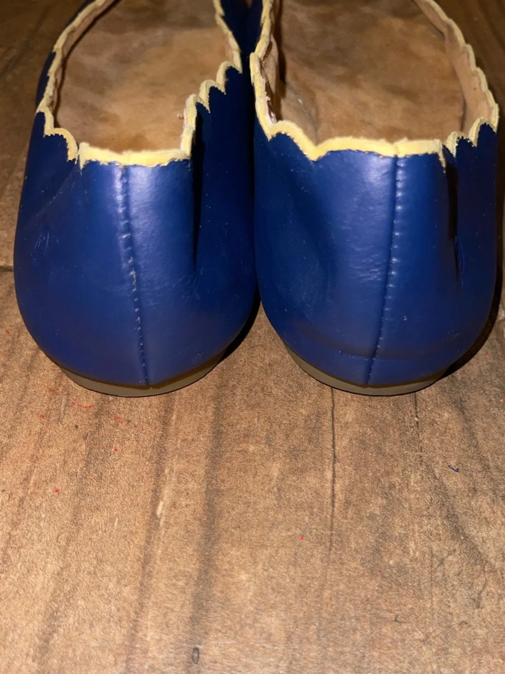 Born Navy Leather Scalloped Edge Ballet Flats